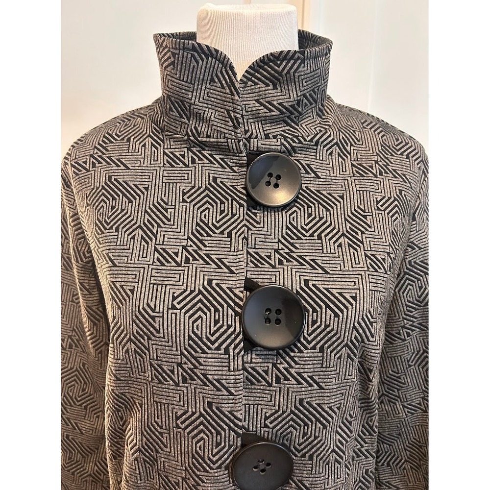 Joseph Ribikoff Grey Black Geometric‎ Jacquard Funnel Neck Swing Jacket Size 12 - Picture 4 of 11